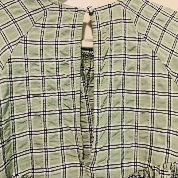 ASOS Edition Smock Top with Gathered Detail in green check plaid size 2 - Picture 7 of 10